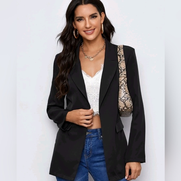 Jackets & Blazers - Solid blazer peak collar flap ditail